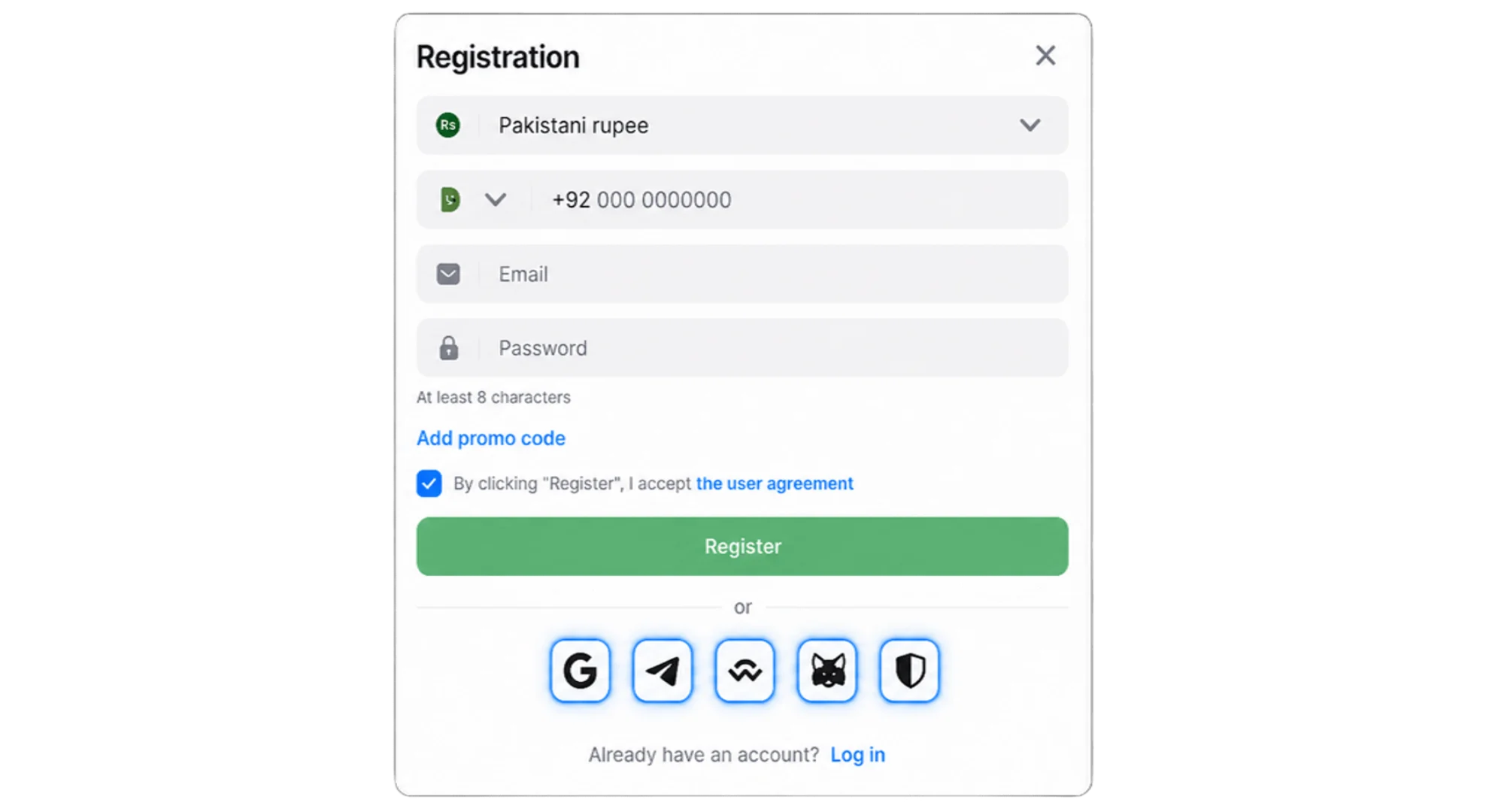 1win registration form for Pakistani players