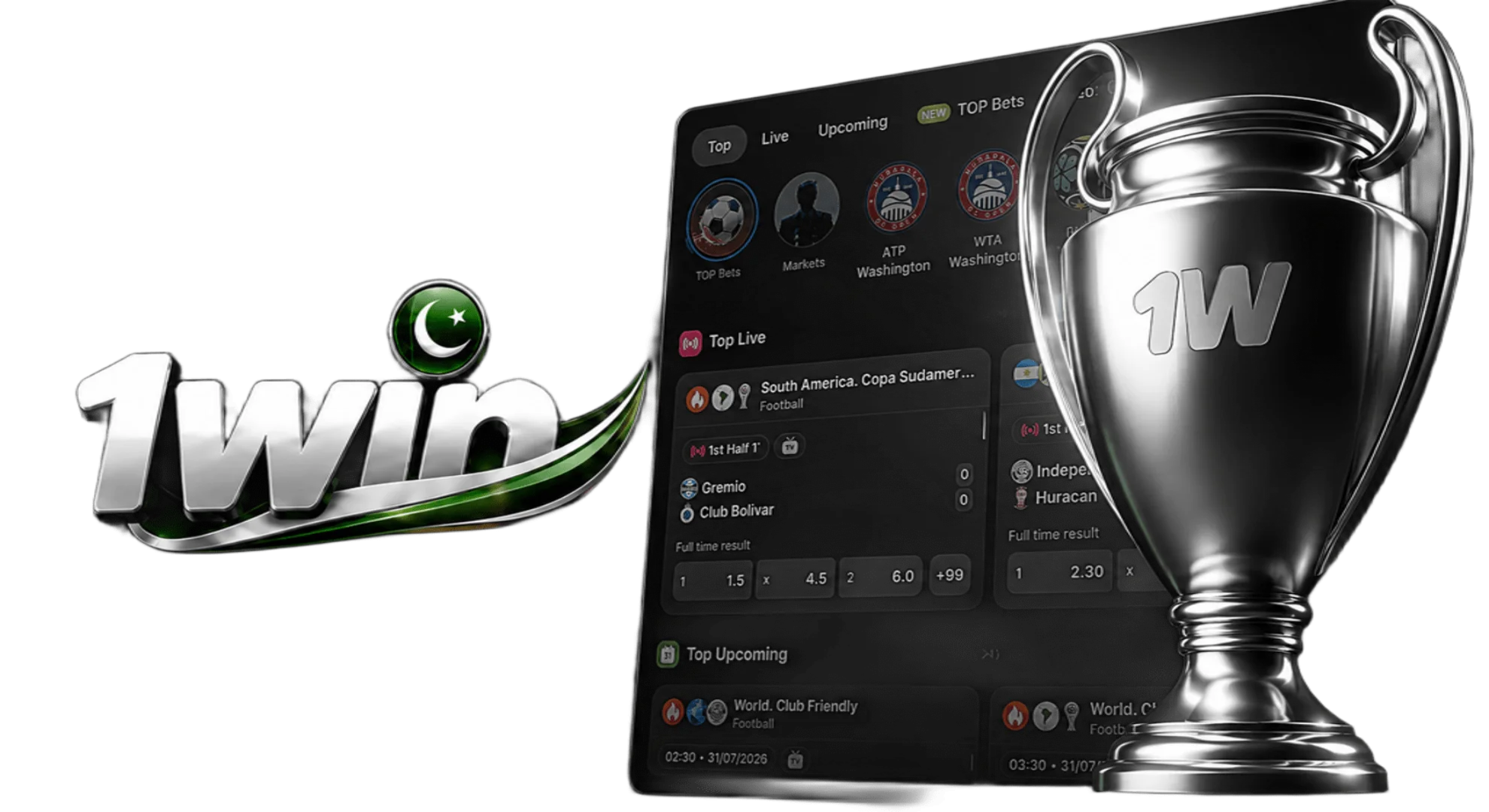 Sports betting section on the 1win website with a cup